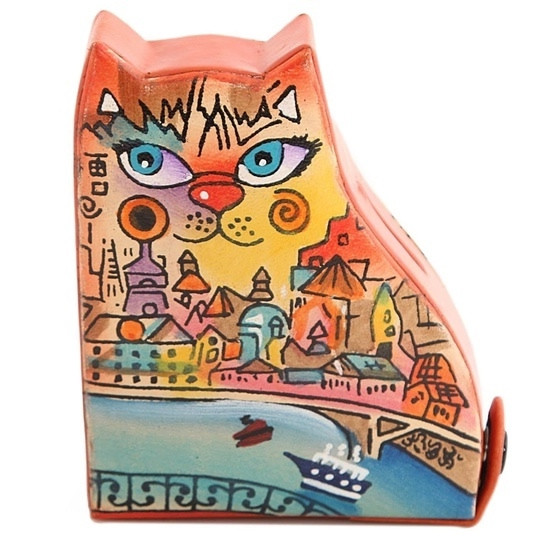 копилка из натуральной кожи, ручной принт, размер 10x12x4 см